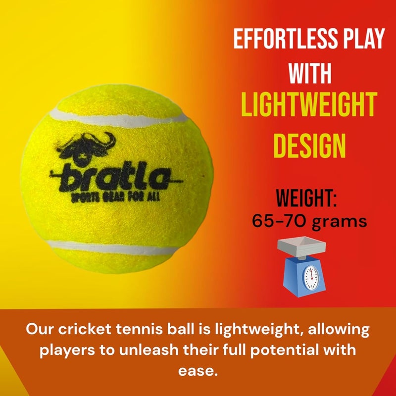 Bratla Pro Tennis Balls for Cricket - Lightweight Cricket Ball Tennis Ball for Tape Ball Cricket Bat - Image 4